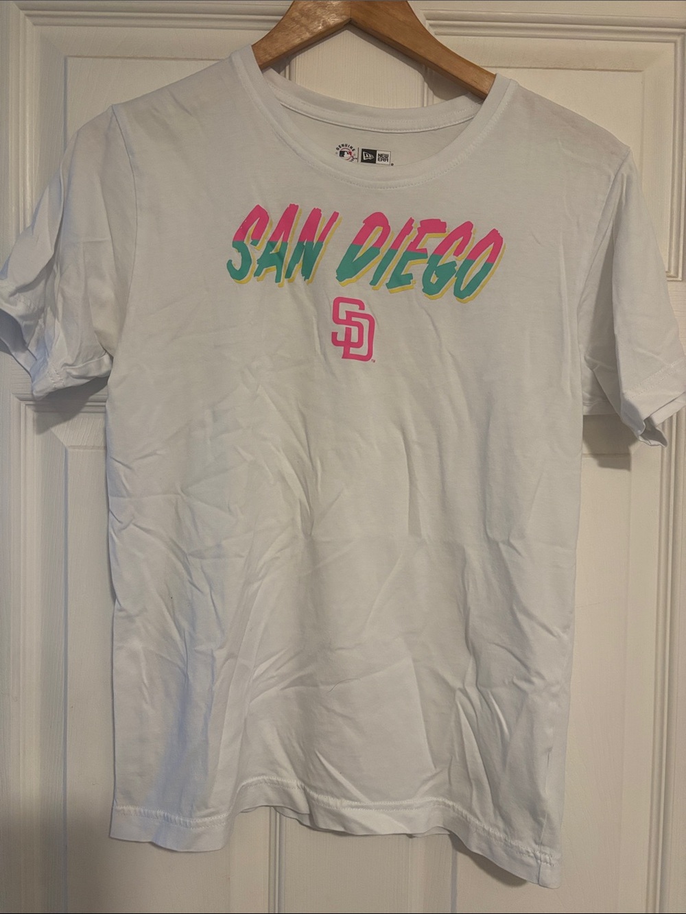Youth San Diego Graphic Tee in White with Neon Accents